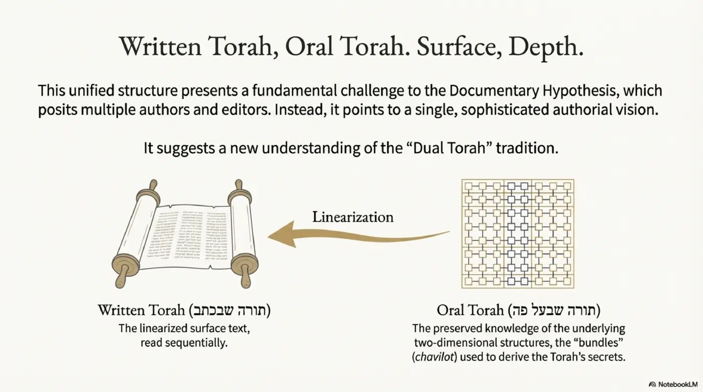 Slide 13: Written Torah, Oral Torah - surface text vs underlying two-dimensional structure